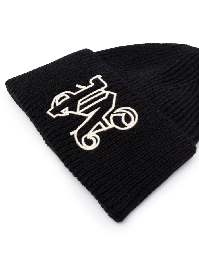 PALM ANGELS MEN Pa Monogram Beanie Black/Off-White - MAISONDEFASHION.COM