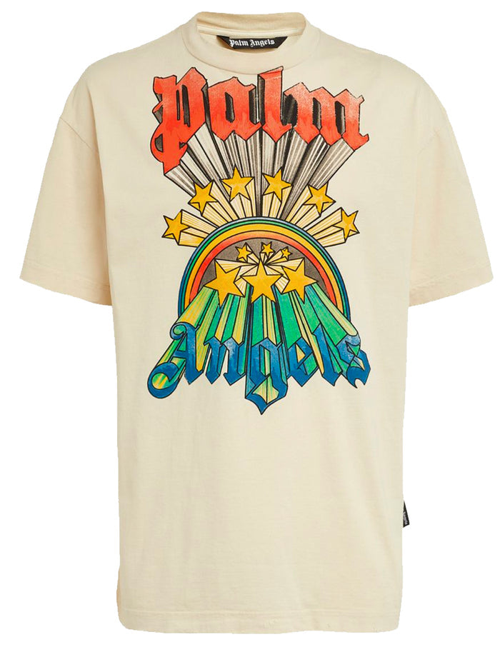 PALM ANGELS MEN Rainbow Graphic Print T-Shirt Off Cream/Multi - MAISONDEFASHION.COM