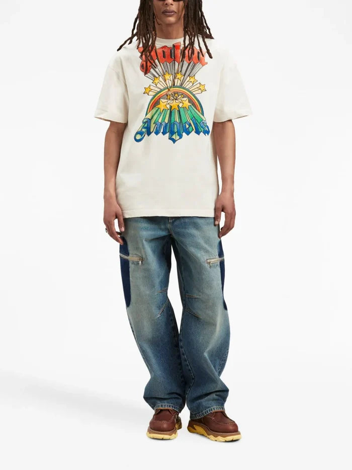 PALM ANGELS MEN Rainbow Graphic Print T-Shirt Off Cream/Multi - MAISONDEFASHION.COM