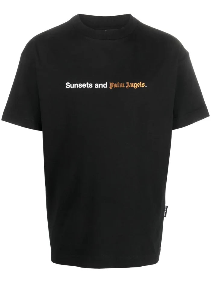 PALM ANGELS MEN Sunsets Palm Angels T-Shirt Black/White - MAISONDEFASHION.COM