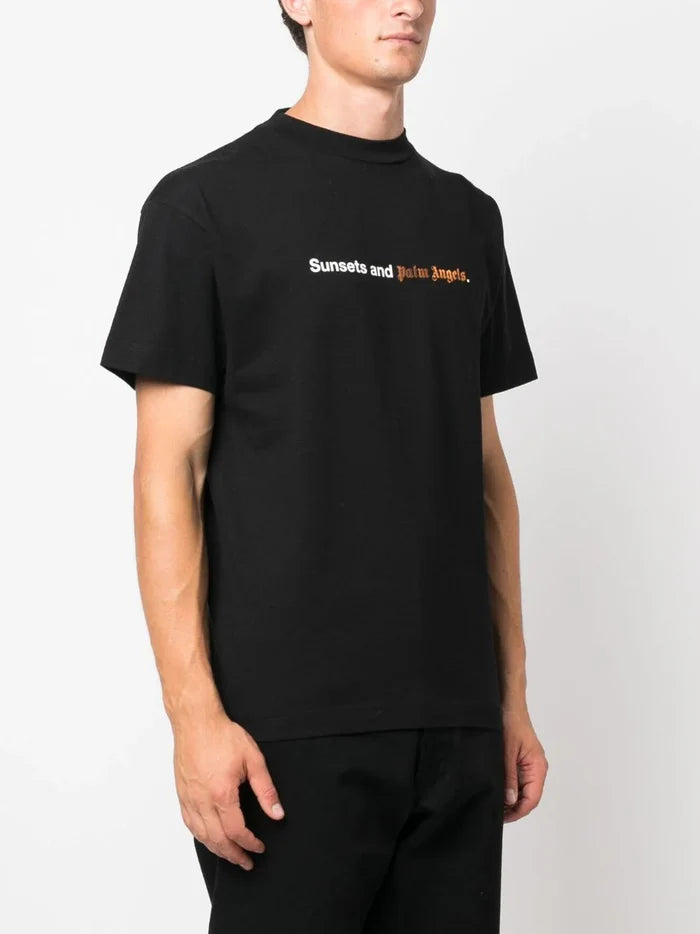 PALM ANGELS MEN Sunsets Palm Angels T-Shirt Black/White - MAISONDEFASHION.COM