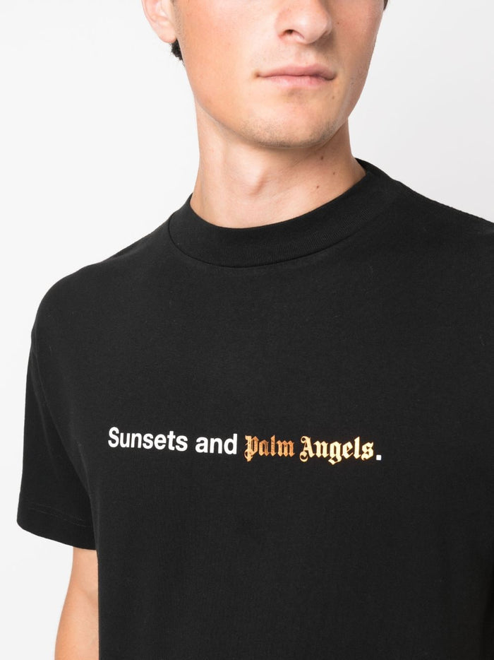 PALM ANGELS MEN Sunsets Palm Angels T-Shirt Black/White - MAISONDEFASHION.COM