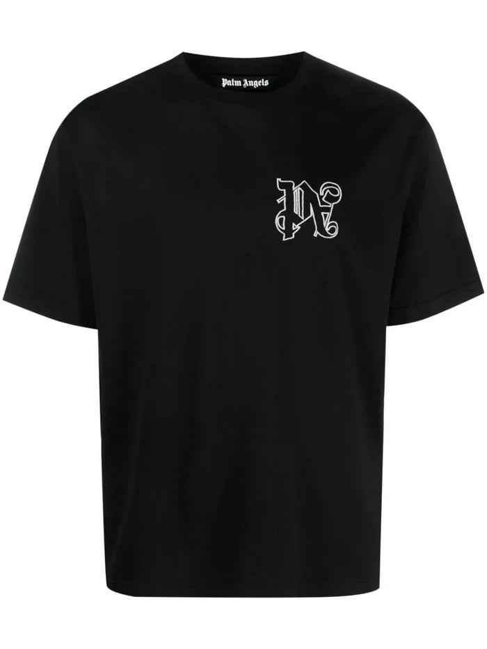 PALM ANGELS MEN Pa Monogram Regular T-Shirt Black/White - MAISONDEFASHION.COM