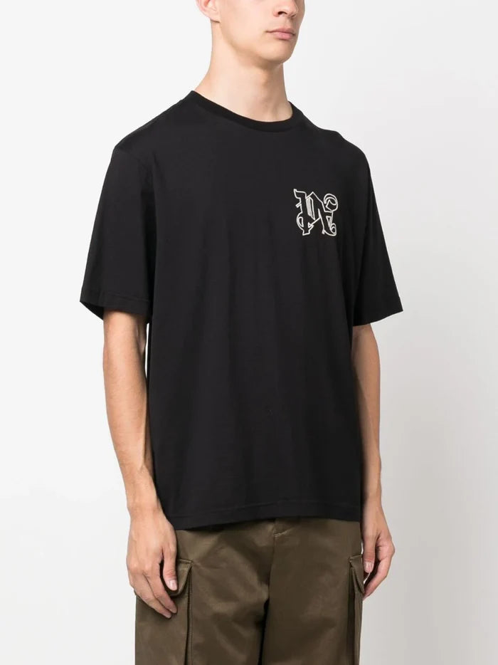 PALM ANGELS MEN Pa Monogram Regular T-Shirt Black/White - MAISONDEFASHION.COM