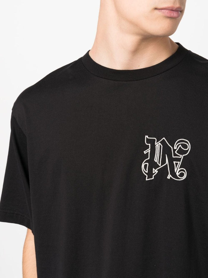 PALM ANGELS MEN Pa Monogram Regular T-Shirt Black/White - MAISONDEFASHION.COM