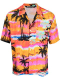 PALM ANGELS MEN Psychedelic Palm Bowling Shirt Fuchsia/Multi - MAISONDEFASHION.COM