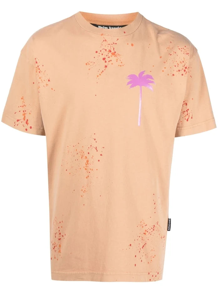 PALM ANGELS PXP Painted Classic Tee Camel/Violet - MAISONDEFASHION.COM