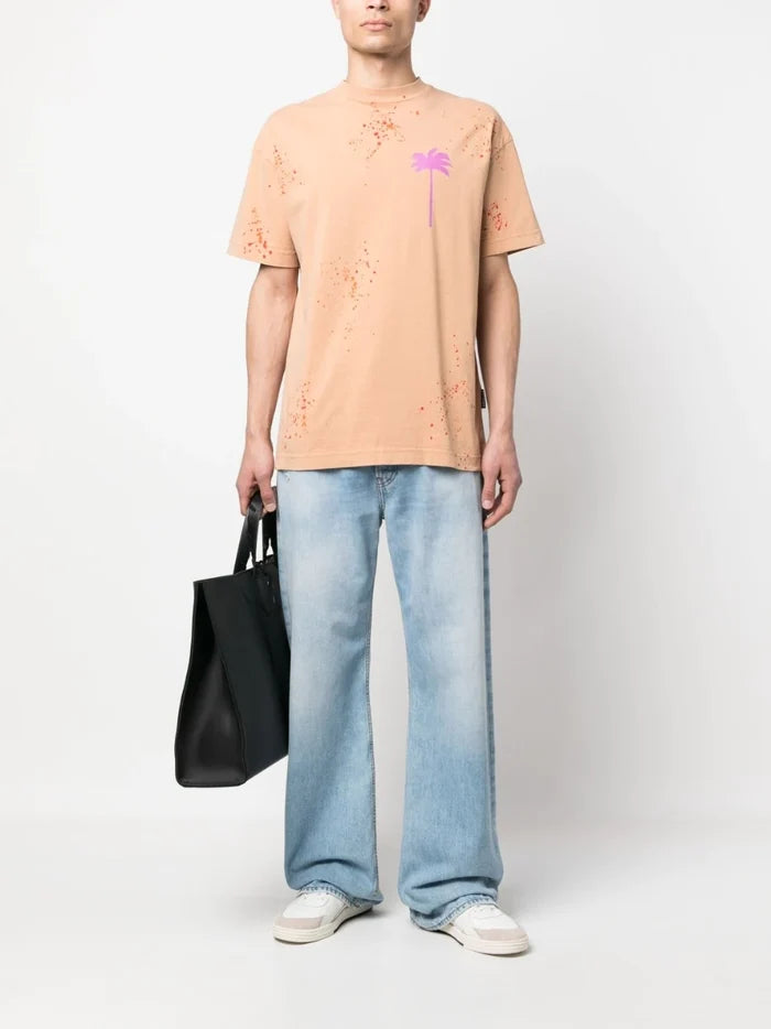 PALM ANGELS PXP Painted Classic Tee Camel/Violet - MAISONDEFASHION.COM