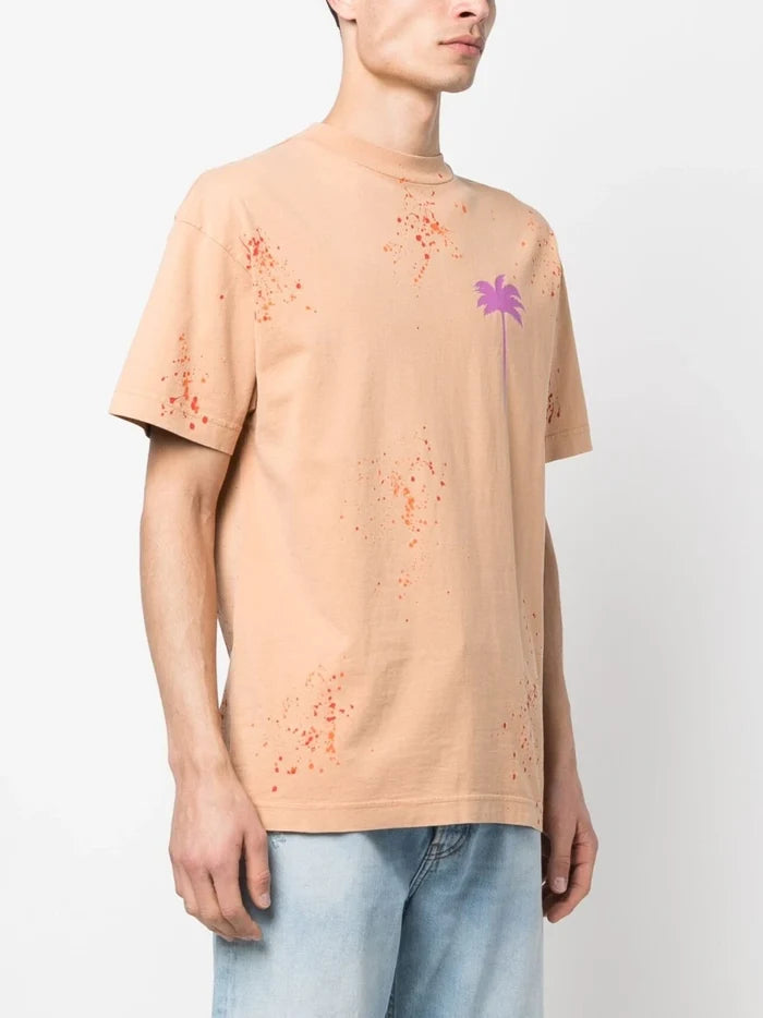 PALM ANGELS PXP Painted Classic Tee Camel/Violet - MAISONDEFASHION.COM