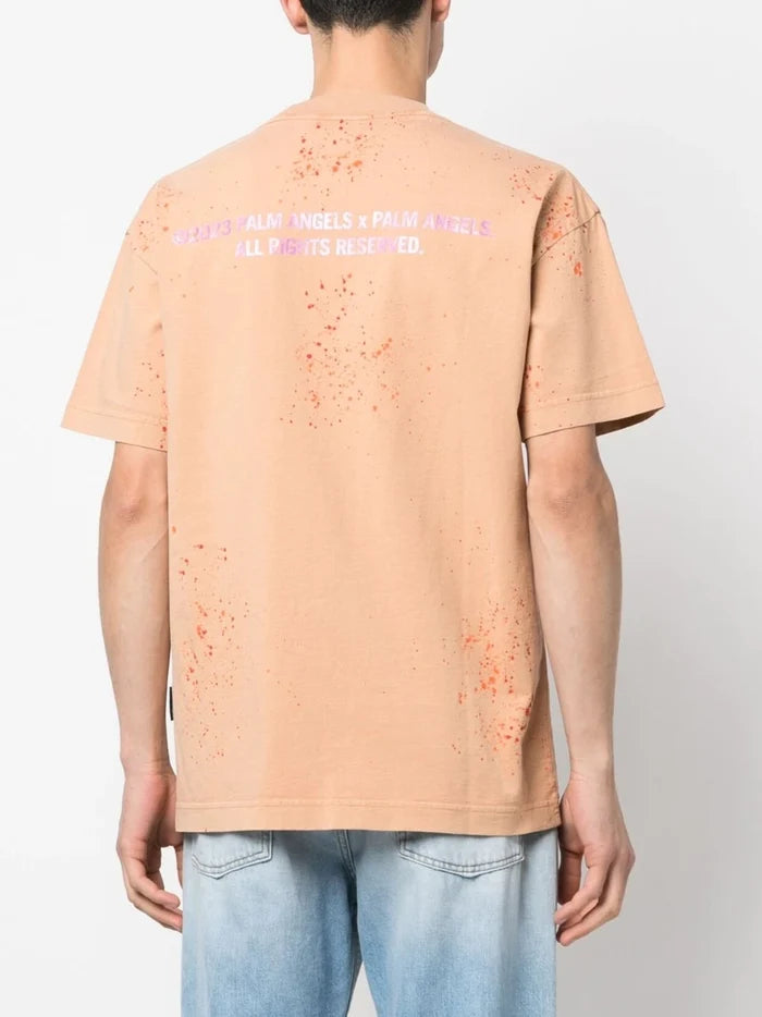 PALM ANGELS PXP Painted Classic Tee Camel/Violet - MAISONDEFASHION.COM