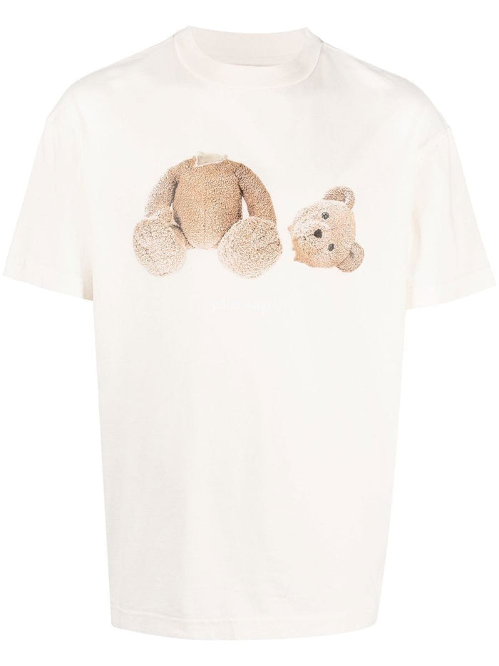 PALM ANGELS Teddy Bear Cotton T-Shirt Butter/Brown - MAISONDEFASHION.COM