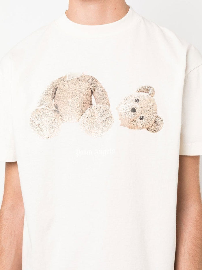 PALM ANGELS Teddy Bear Cotton T-Shirt Butter/Brown - MAISONDEFASHION.COM