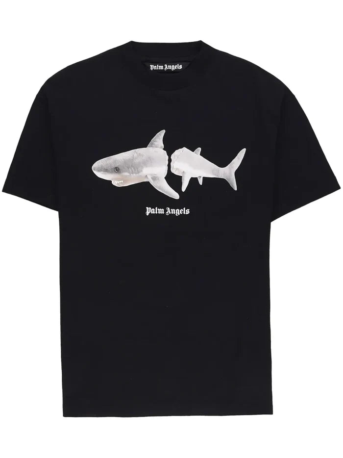 PALM ANGELS White Shark Classic Tee Black/White - MAISONDEFASHION.COM