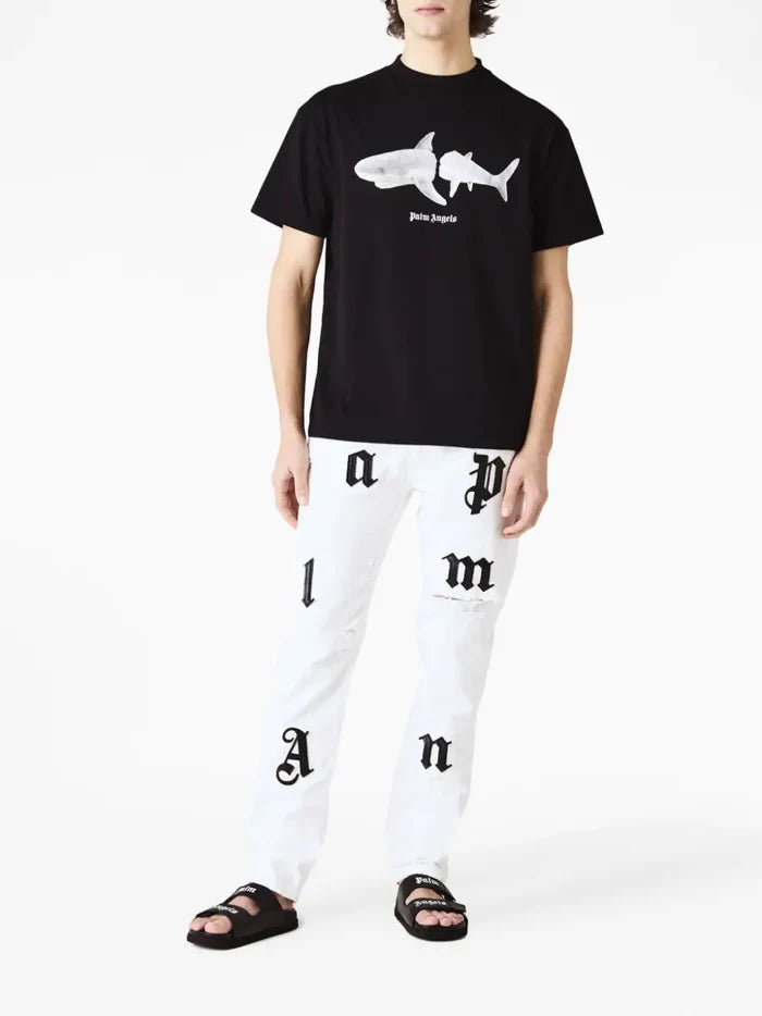 PALM ANGELS White Shark Classic Tee Black/White - MAISONDEFASHION.COM