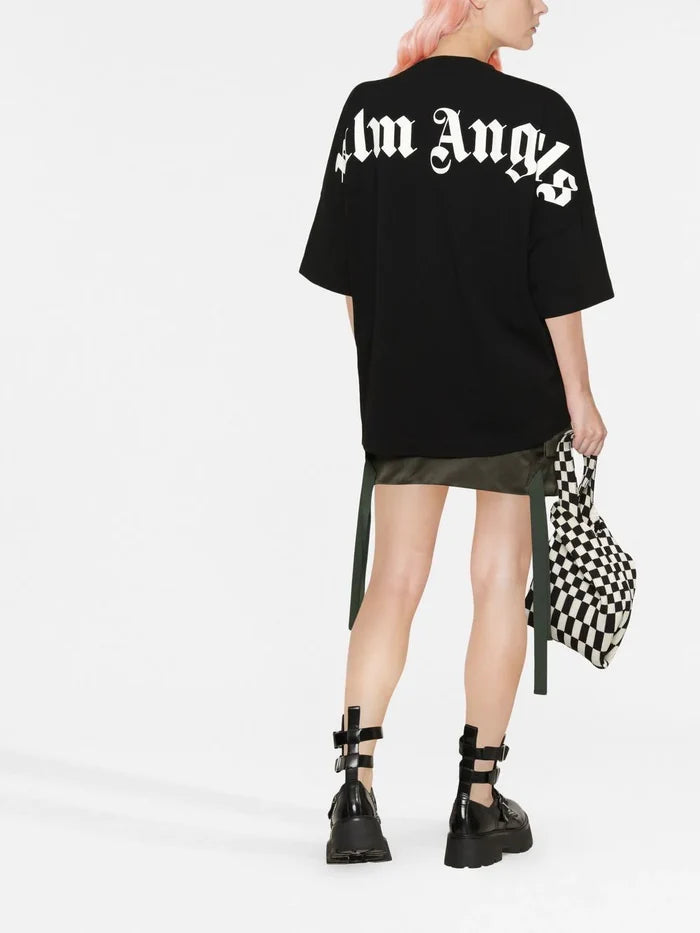 PALM ANGELS WOMEN Classic Logo Over Tee Black/White - MAISONDEFASHION.COM