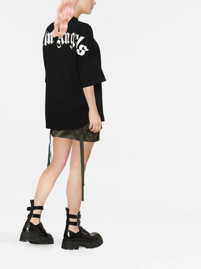 PALM ANGELS WOMEN Classic Logo Over Tee Black/White - MAISONDEFASHION.COM