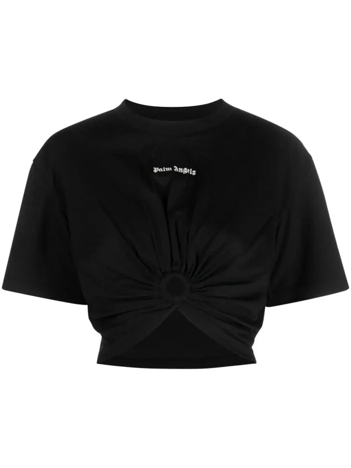 PALM ANGELS WOMEN Classic Logo Ring T-Shirt Black/White - MAISONDEFASHION.COM