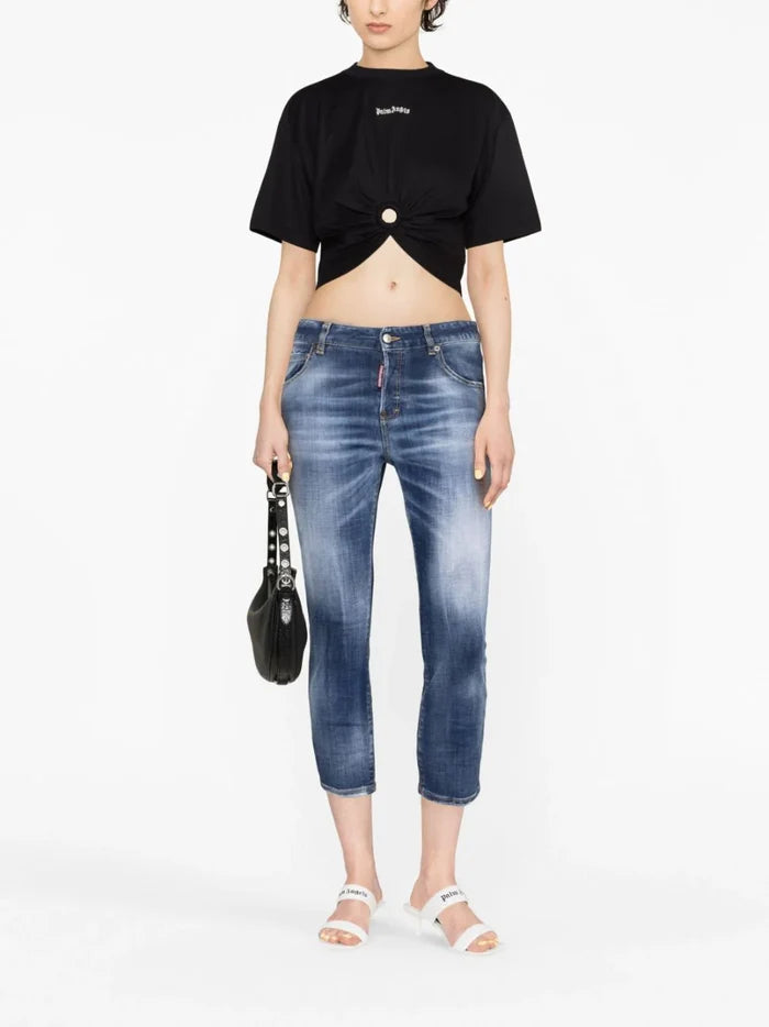 PALM ANGELS WOMEN Classic Logo Ring T-Shirt Black/White - MAISONDEFASHION.COM