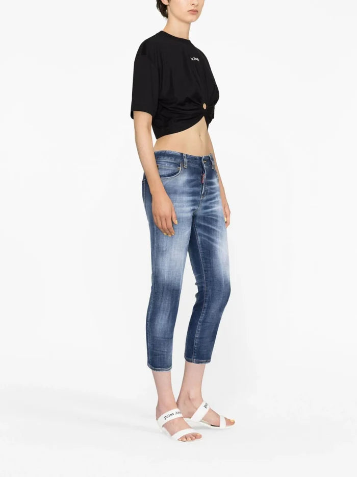 PALM ANGELS WOMEN Classic Logo Ring T-Shirt Black/White - MAISONDEFASHION.COM