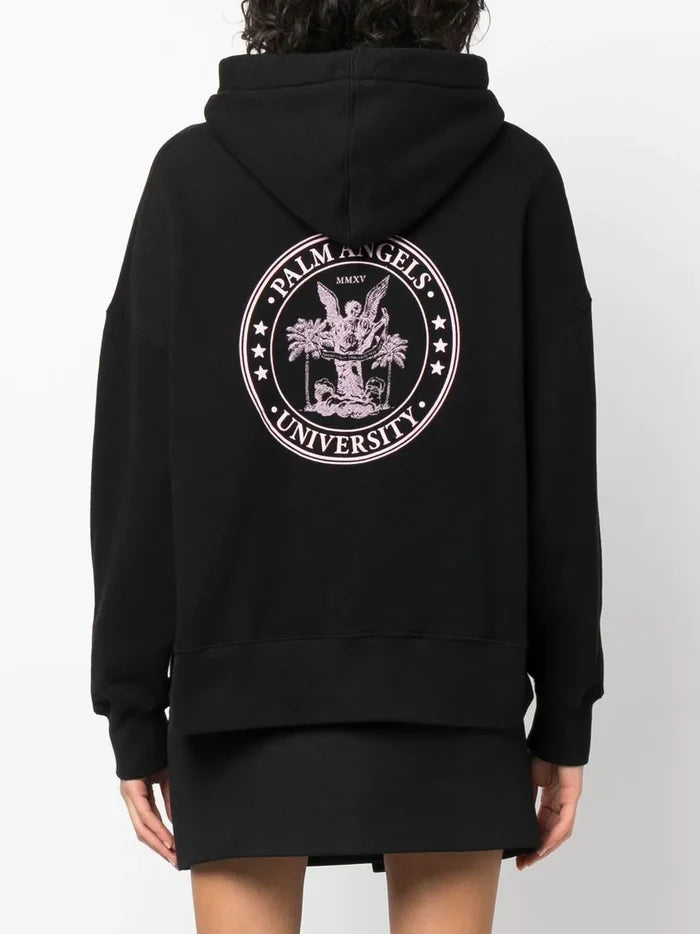 PALM ANGELS WOMEN College Classic Hoody Black/Coral - MAISONDEFASHION.COM
