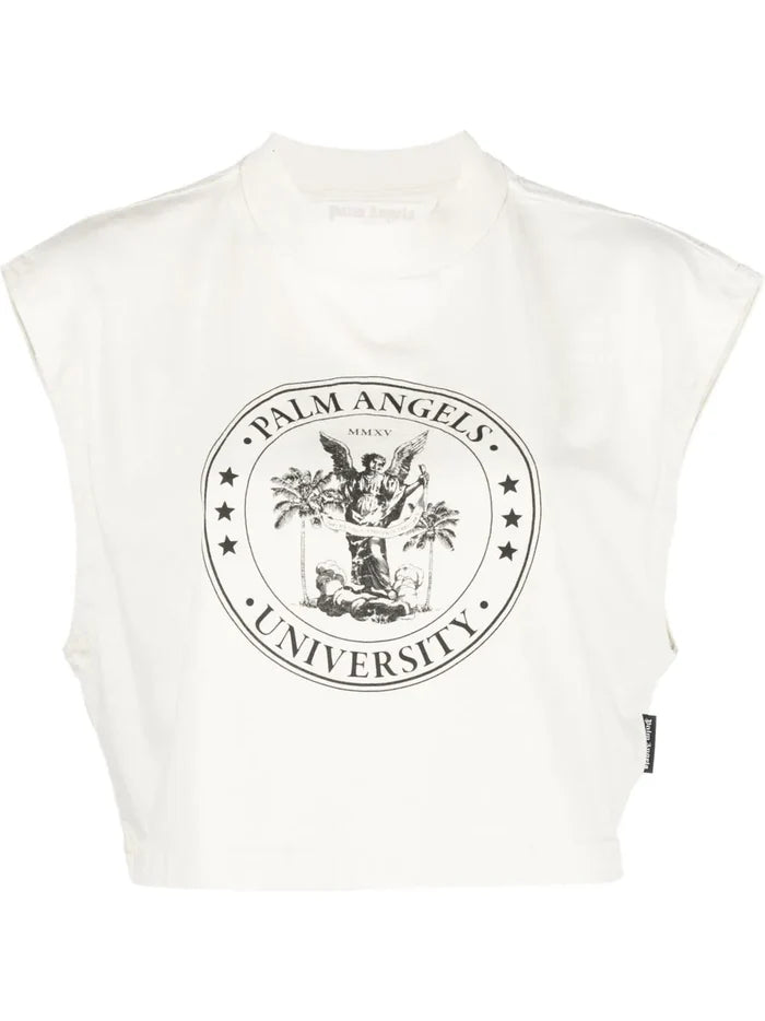 PALM ANGELS WOMEN College Muscle Tee Butter/Black - MAISONDEFASHION.COM