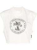 PALM ANGELS WOMEN College Muscle Tee Butter/Black - MAISONDEFASHION.COM