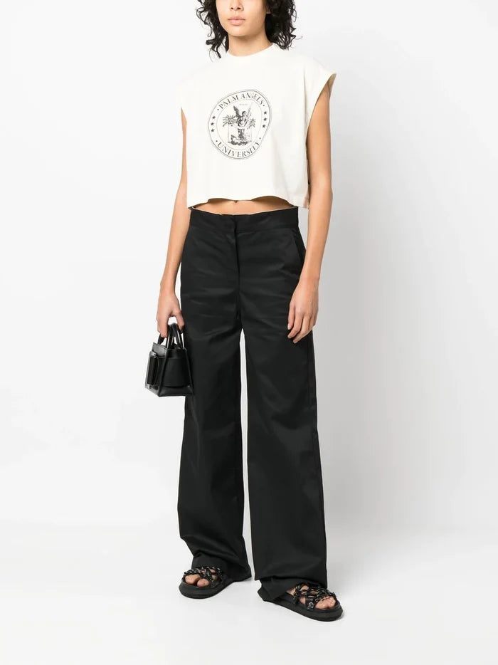 PALM ANGELS WOMEN College Muscle Tee Butter/Black - MAISONDEFASHION.COM
