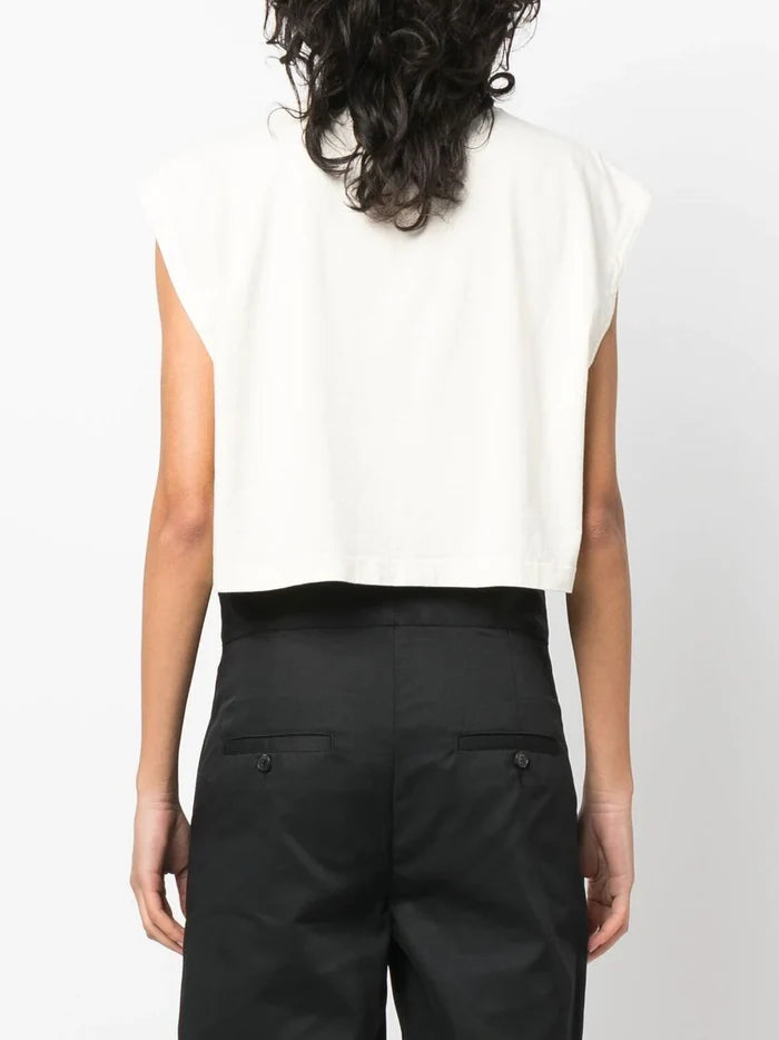 PALM ANGELS WOMEN College Muscle Tee Butter/Black - MAISONDEFASHION.COM