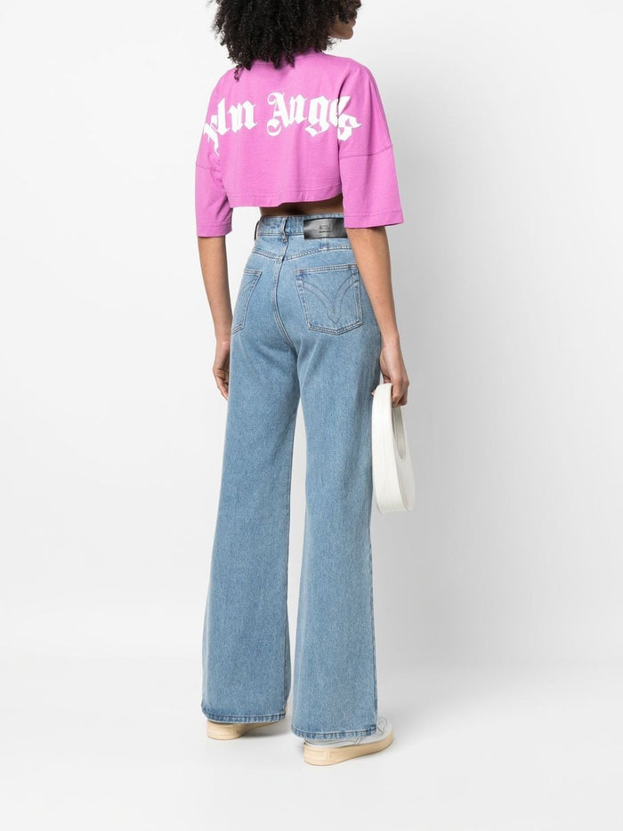 PALM ANGELS WOMEN Cropped Classic Overlogo Tee Purple/White - MAISONDEFASHION.COM