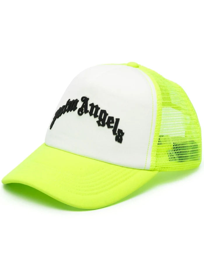 PALM ANGELS WOMEN Curved Logo Mesh Cap Fluo Yellow - MAISONDEFASHION.COM