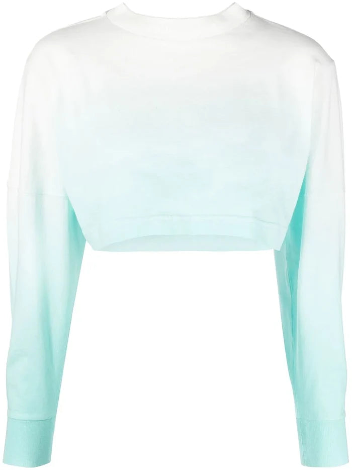 PALM ANGELS WOMEN Gradient Cropped Overlogo Tee Light Blue - MAISONDEFASHION.COM