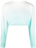 PALM ANGELS WOMEN Gradient Cropped Overlogo Tee Light Blue - MAISONDEFASHION.COM