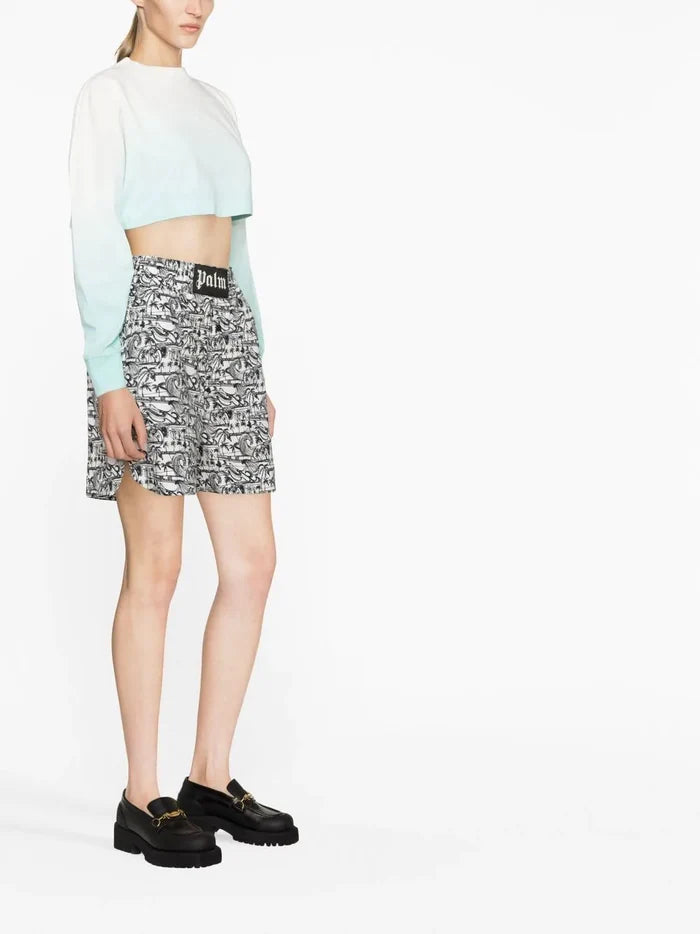 PALM ANGELS WOMEN Gradient Cropped Overlogo Tee Light Blue - MAISONDEFASHION.COM