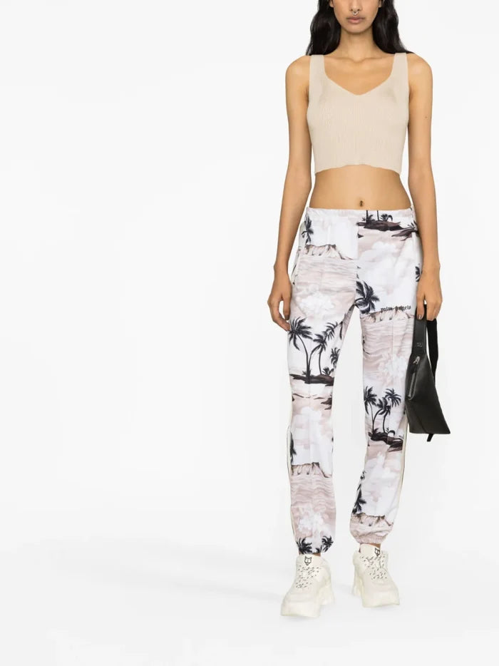 PALM ANGELS WOMEN Hawaiian Dream Classic Track Pants Beige/Black - MAISONDEFASHION.COM