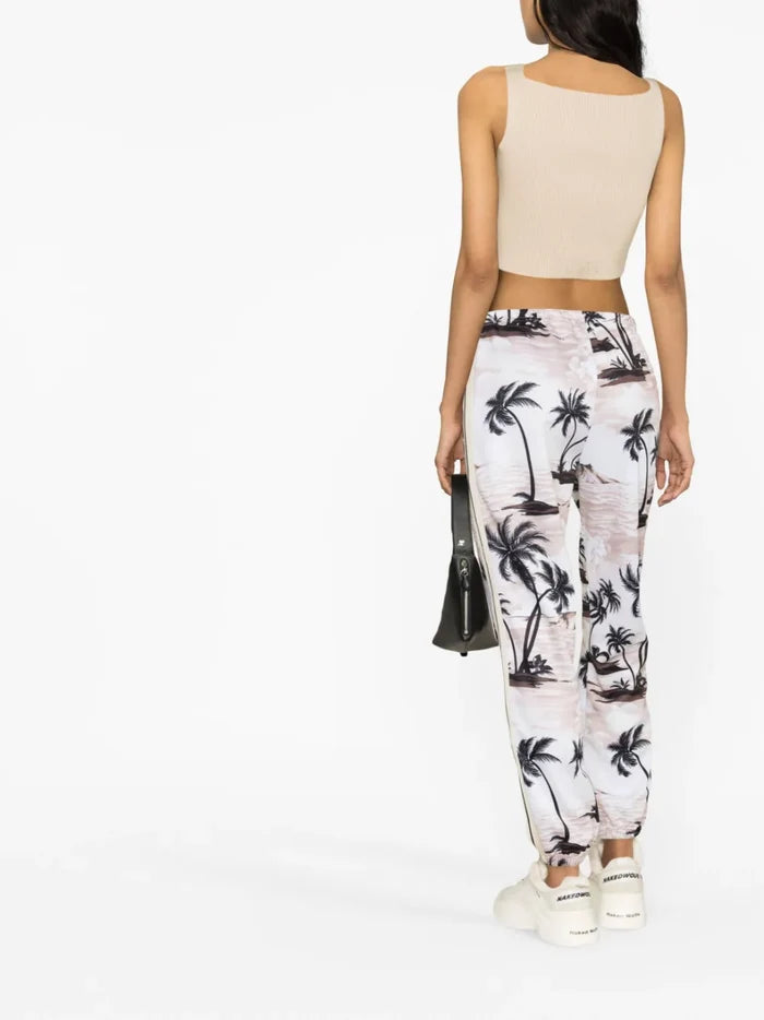 PALM ANGELS WOMEN Hawaiian Dream Classic Track Pants Beige/Black - MAISONDEFASHION.COM