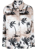 PALM ANGELS WOMEN Hawaiian Track Shirt Beige/Black - MAISONDEFASHION.COM