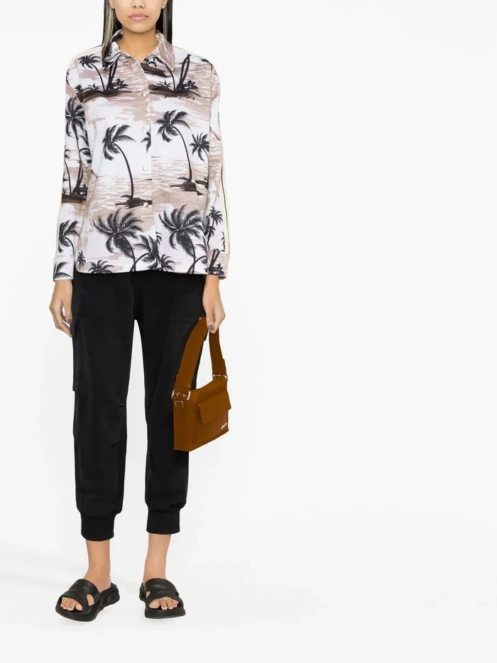 PALM ANGELS WOMEN Hawaiian Track Shirt Beige/Black - MAISONDEFASHION.COM
