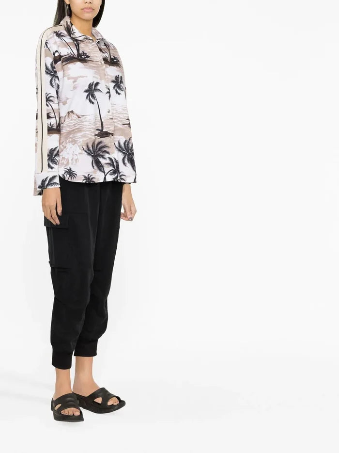 PALM ANGELS WOMEN Hawaiian Track Shirt Beige/Black - MAISONDEFASHION.COM