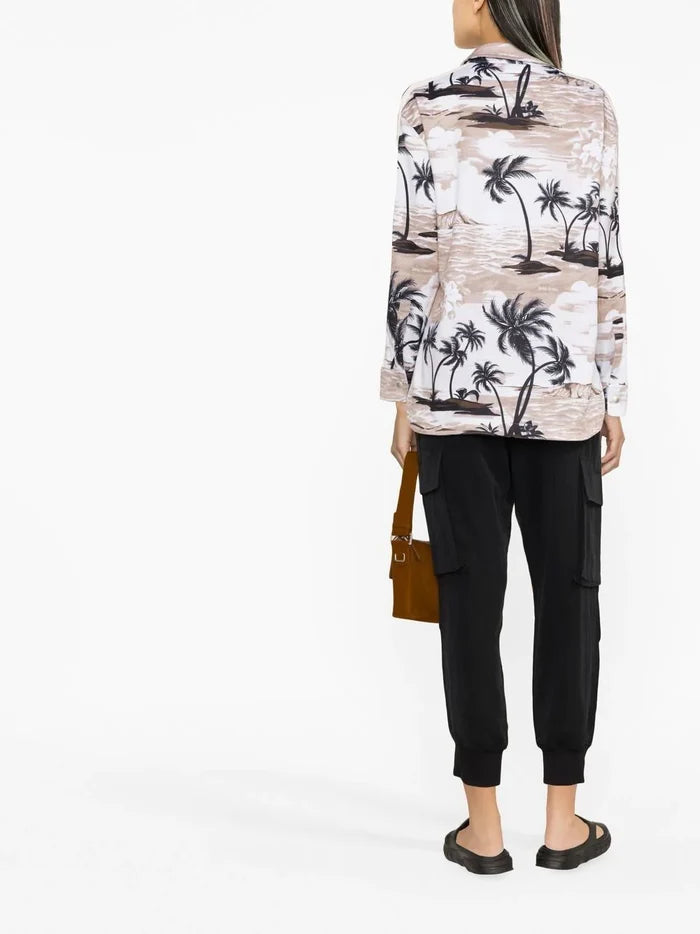 PALM ANGELS WOMEN Hawaiian Track Shirt Beige/Black - MAISONDEFASHION.COM