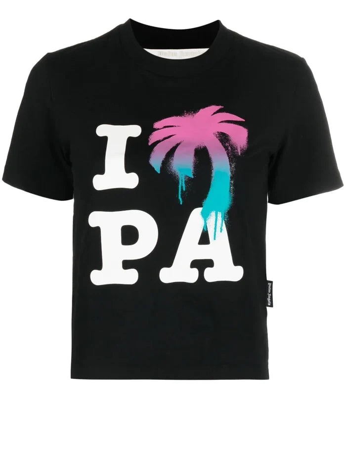PALM ANGELS WOMEN I Love Pa Slim Tee Black/Multi - MAISONDEFASHION.COM