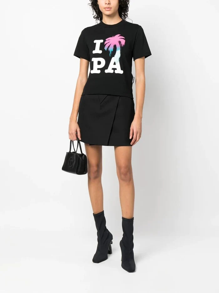 PALM ANGELS WOMEN I Love Pa Slim Tee Black/Multi - MAISONDEFASHION.COM