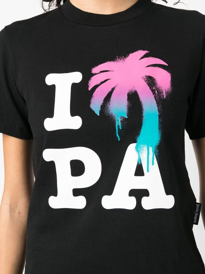 PALM ANGELS WOMEN I Love Pa Slim Tee Black/Multi - MAISONDEFASHION.COM