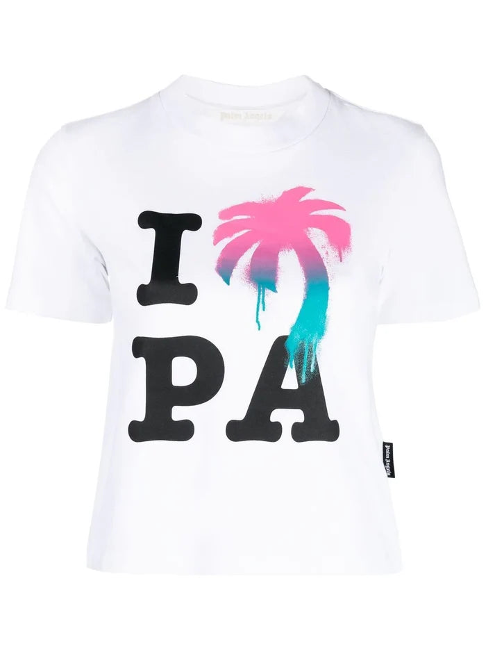 PALM ANGELS WOMEN I Love Pa Slim Tee White/Multi - MAISONDEFASHION.COM