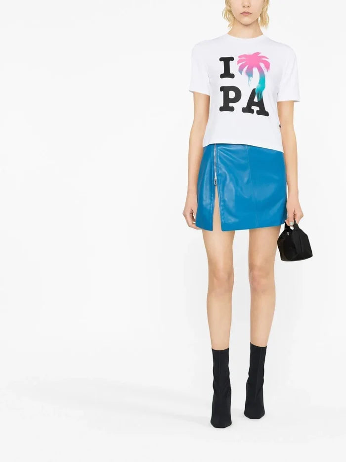 PALM ANGELS WOMEN I Love Pa Slim Tee White/Multi - MAISONDEFASHION.COM