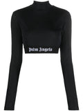 PALM ANGELS WOMEN Logo Tape Skin Tee Navy Blue/Black - MAISONDEFASHION.COM