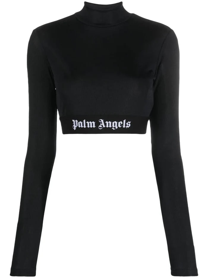 PALM ANGELS WOMEN Logo Tape Skin Tee Navy Blue/Black - MAISONDEFASHION.COM