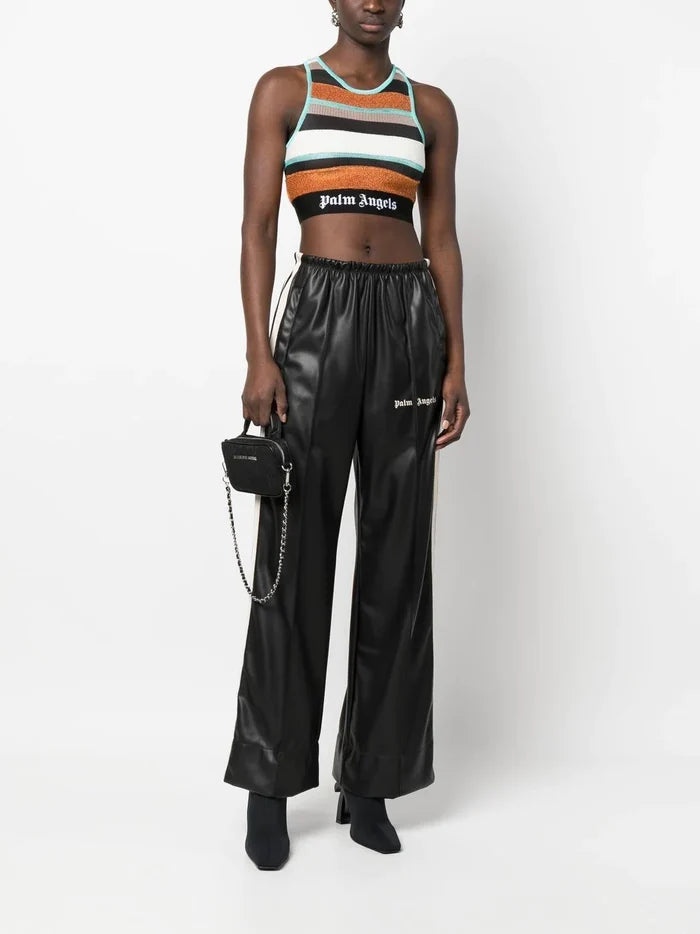 PALM ANGELS WOMEN Lurex Stripes Knit Logo Top Multicolour - MAISONDEFASHION.COM