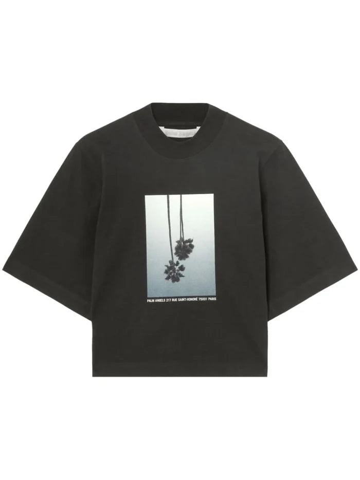 PALM ANGELS WOMEN Mirage Boxy T-Shirt Black/Light Grey - MAISONDEFASHION.COM