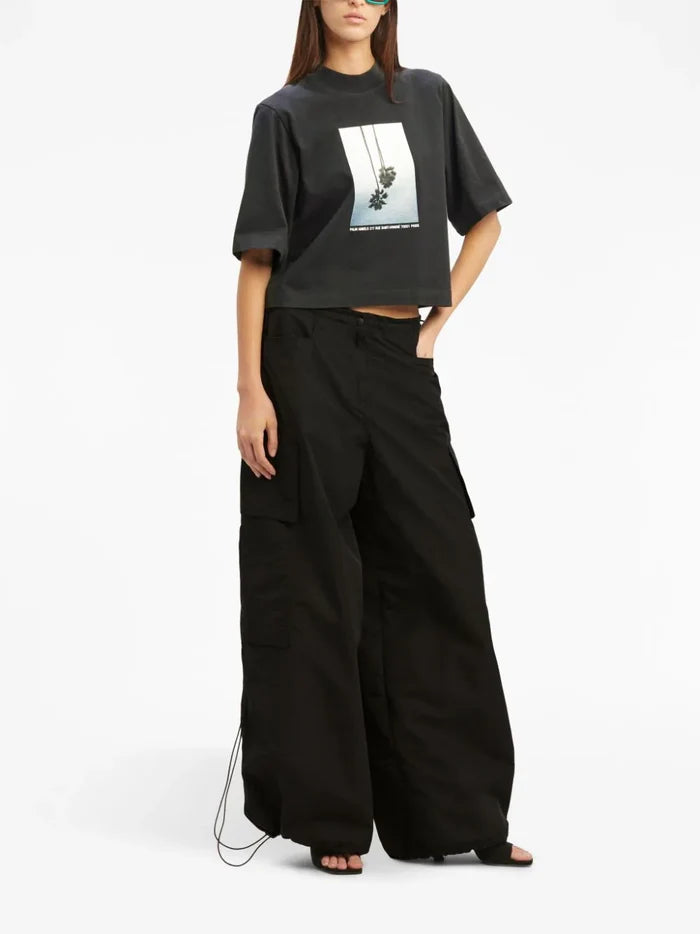 PALM ANGELS WOMEN Mirage Boxy T-Shirt Black/Light Grey - MAISONDEFASHION.COM