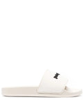 PALM ANGELS WOMEN New Logo Pool Sliders Beige/Black - MAISONDEFASHION.COM